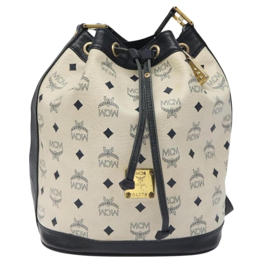 MCM White Black Visetos Vintage Oversized Drawstring Bucket Handbag